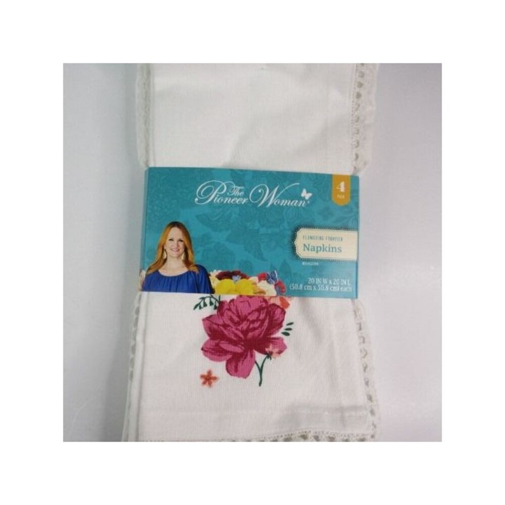 Pioneer Woman Flowering Frontier Fabric Napkin 4pc Set Floral White 20"W x 20"L